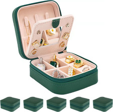 Travel Jewelry Case with Mirror - Small Organizer Box for Girls Women Green-5