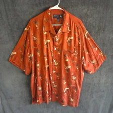 Nat Nast Button Up Shirt Men XL Orange Silk Blend Abstract Short Sleeve Camp