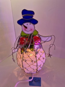 Vintage Stained Glass Wire Snowman Light WORKS C-64