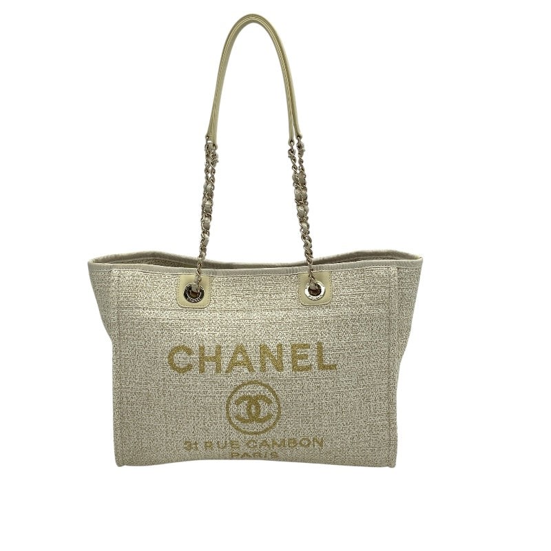 CHANEL Deauville MM A67001 White GHW Straw Tote #1022