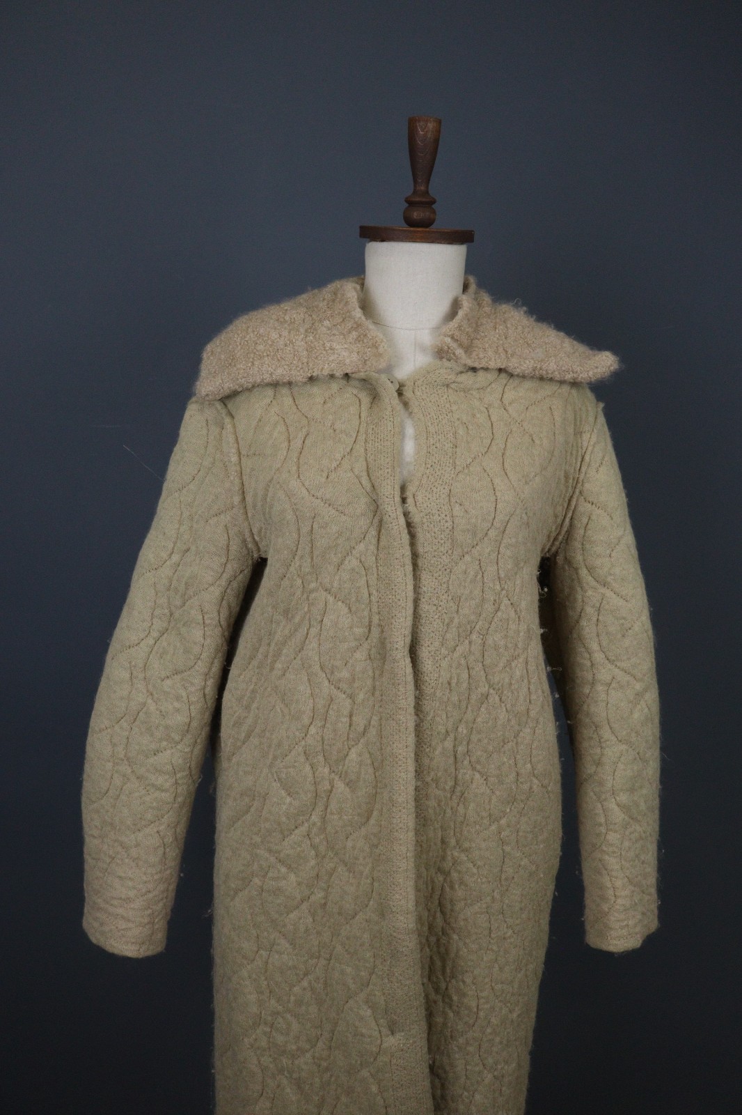 Boboutic Beige Mohair Knitted Long Sleeve Collared Button Front Cardigan Size M