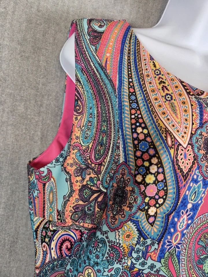 Tommy Hilfiger Multi Paisley Scuba Sleeveless Sheath Dress Women’s 12 Pink Boho - Image 4 of 4