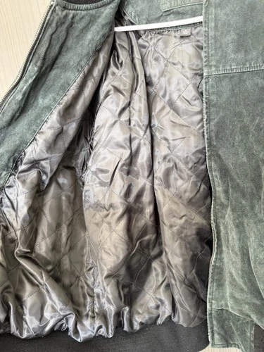 Vintage Croft & Barrow Green Suede Leather Bomber Jacket Mens M Quilted 90s image 9