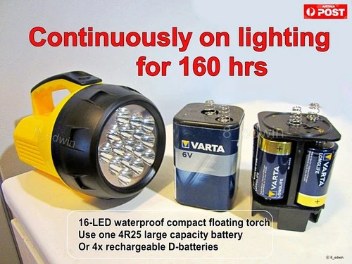 Powerful 16 Led Torch Waterproof Use 6V 4R25 or D Battery Continue light 160hr - Picture 10 of 10