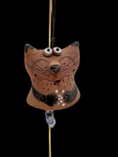 Vintage Handmade Ceramic Cat Bell Wind Chime Studio Art Pottery Japan Style 
