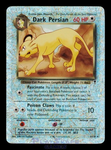 Pokemon Card Dark Persian 6/110 Legendary Collection Reverse Holo MP 2002