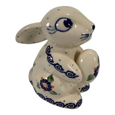 POLISH POTTERY WIZA BOLESLAWIEC BUNNY RABBIT WITH EGG FIGURINE 4.5''