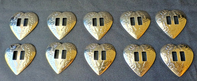 10 VTG Silver Tribal Heart Metal Western Slotted Conchos Bolo Belt Leather Craft