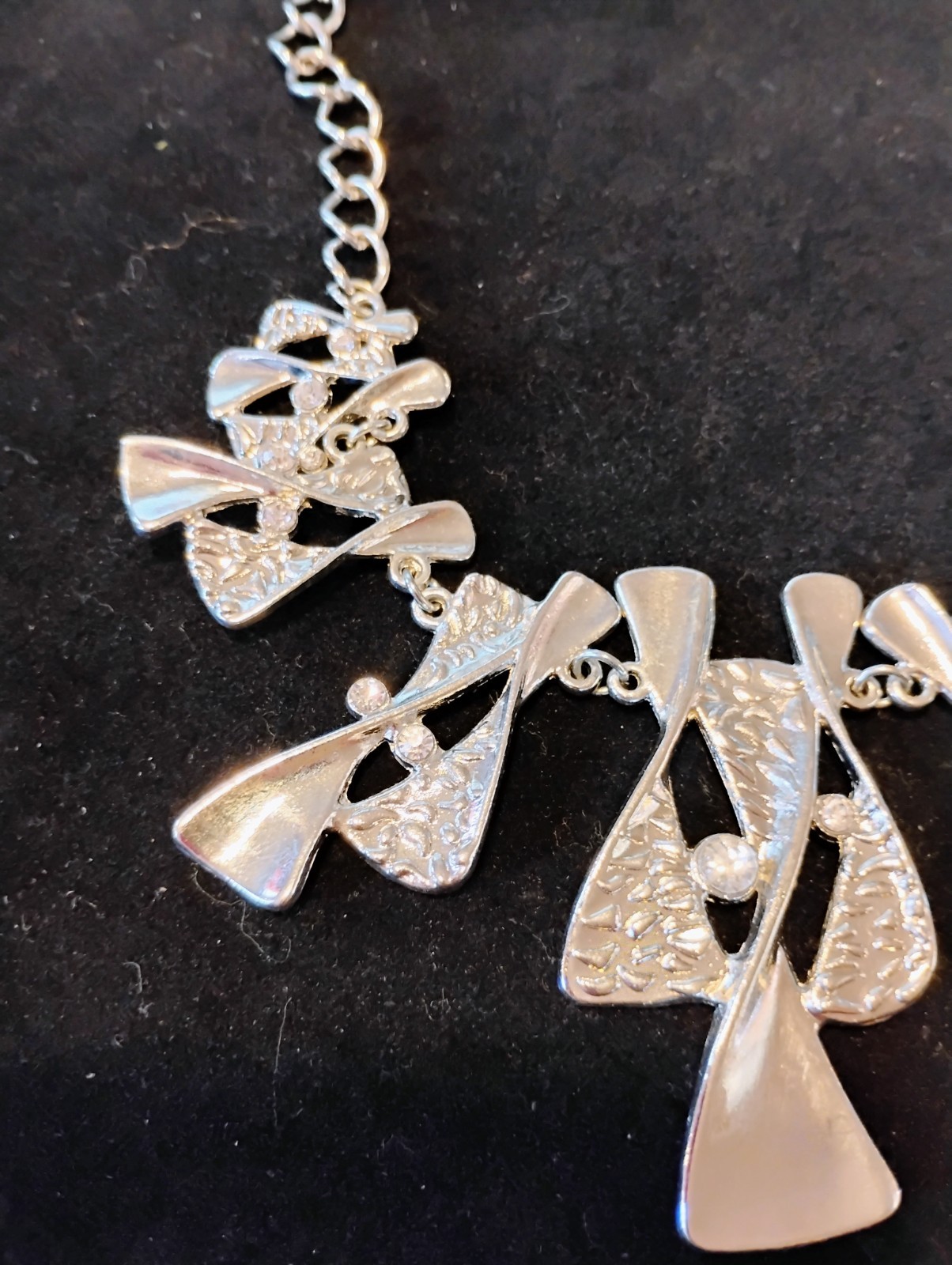 Geometric Boho Silver Toned Statement Necklace Fa… - image 2