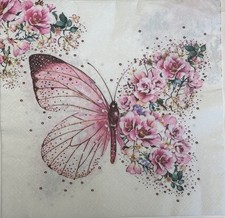 two Individual Butterfly Flowers paper Luncheon napkins Decoupage Pink Spring