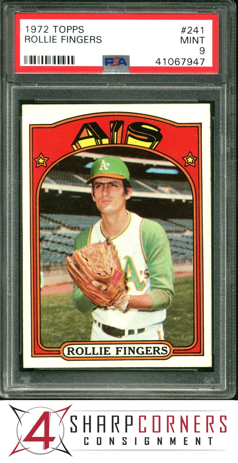 1972 TOPPS #241 ROLLIE FINGERS ATHLETICS HOF PSA 9