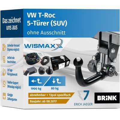 ANHÄNGERKUPPLUNG für VW T-Roc ab 17 v. abnehmbar BRINK +13pol E-Satz Erich J SPE