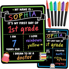 First Day of School Sign Board with Liquid Chalk Markers - 14 X11 Double-Sided