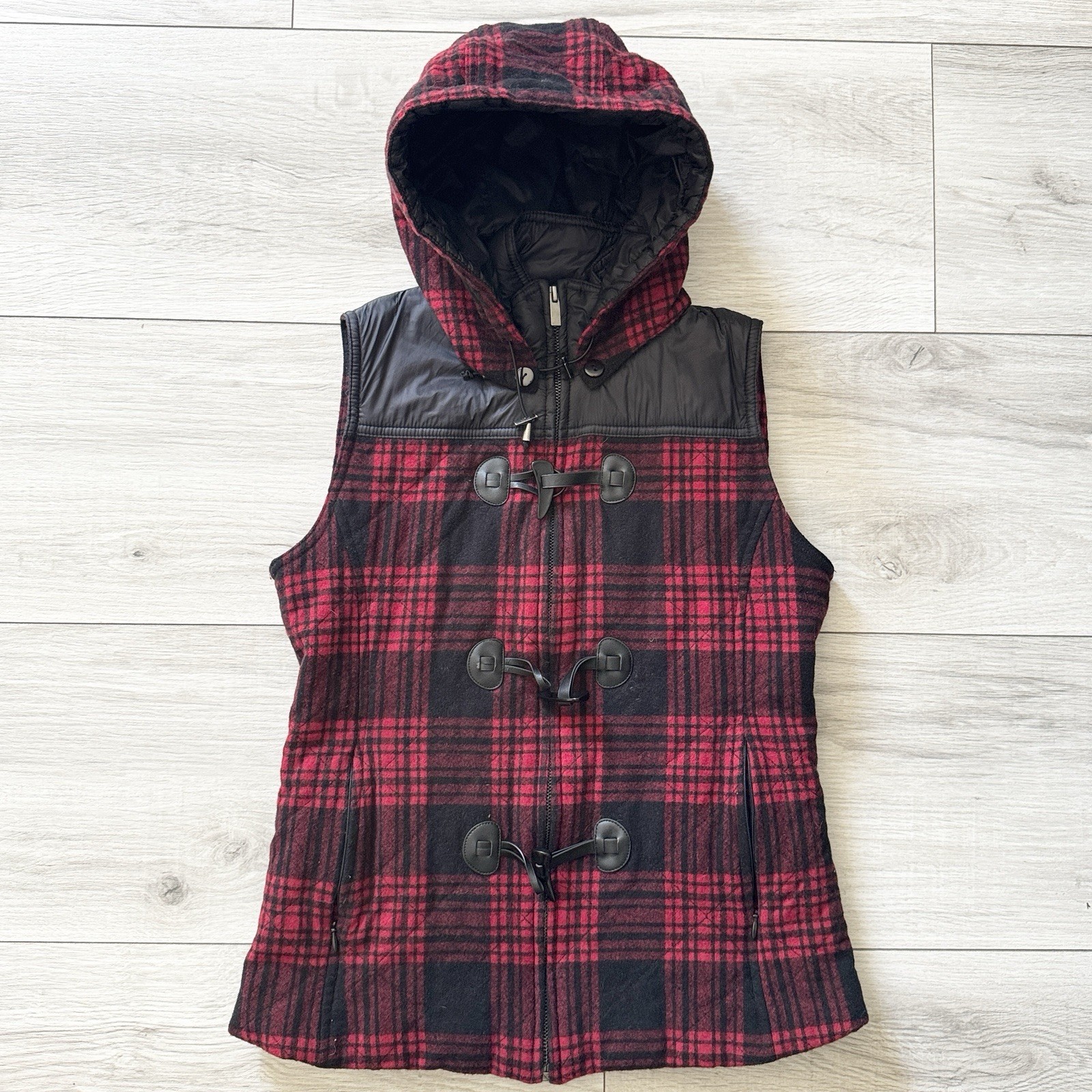 Pendleton Womens XS Red Black Plaid Wool Duffle T… - image 1