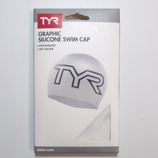TYR Graphic Silicone Swim Cap White 100 Silicone Hypoallergenic MPN LCSTYRG