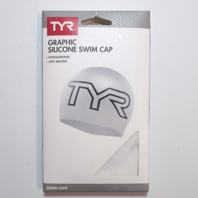 TYR Graphic Silicone Swim Cap White 100% Silicone Hypoallergenic MPN LCSTYRG