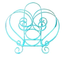 Vintage Turquoise Metal Magazine Rack with Swirl Design