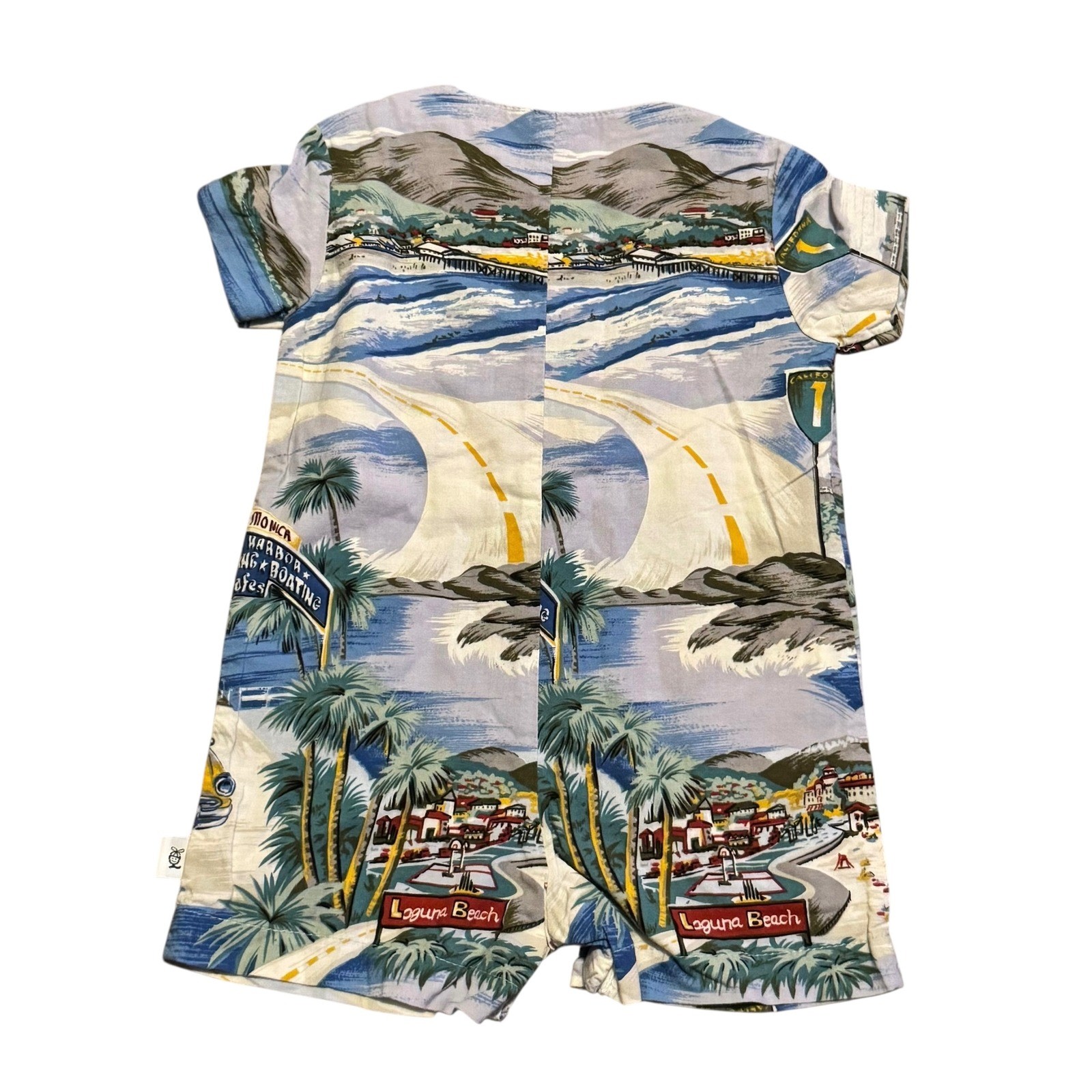 Surf Squirt Baby Romper Button Down California Beach Vacation Outfit 9 - 12 mos