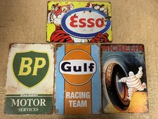 4 x RETRO METAL SIGNS  A4 30cm X 20cm  FUEL, OIL & TYRES.. FREE DELIVERY (s57)