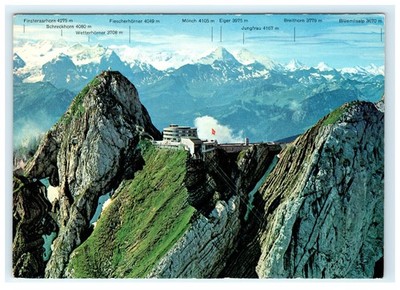 Vintage Pilatus Kulm Hotel Bellevue Switzerland Berner Alpen Postcard