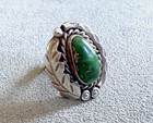 Vtg STERLING Silver Green TURQUOISE NAVAJO RING Size 6 + Leaf Stamped Rope Balls — photo 5
