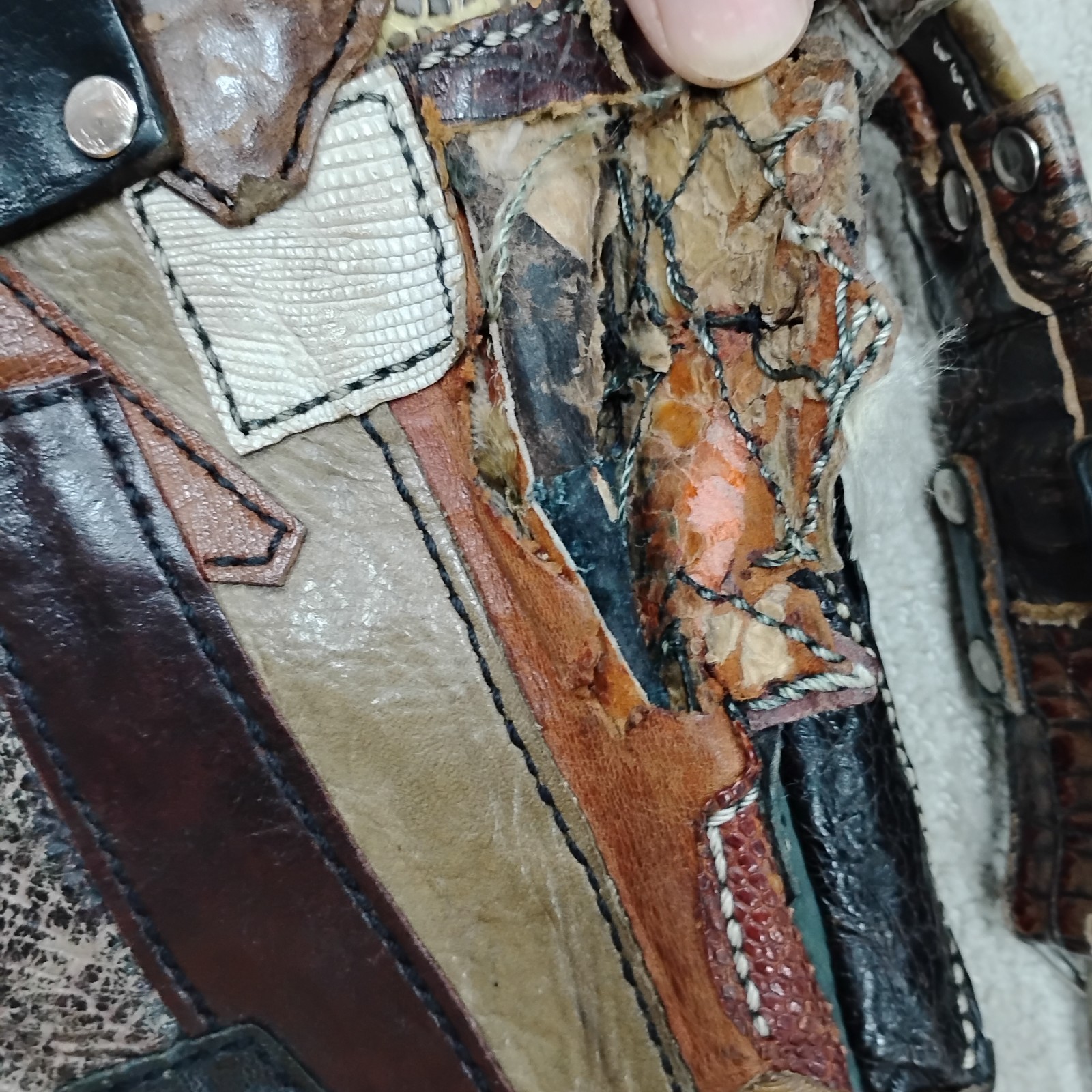 Used Handmade Real Leather Patchwork Messenger Bag - image 5