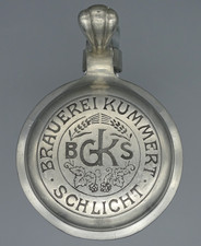 Brauerei Kummert Schlicht: Alter Bierkrug/ Glaskrug + Zinndeckel; 10/20L. RAR