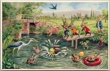 Artist-Signed RACEY HELPS Postcard "THE DIVING BOARD" Medici Society #274 Unused