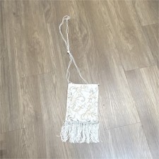 Valerie Stevens Ivory Satin Embroidered Evening Bag with Fringe
