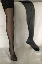 Vintage Flat Knit  Lace Top Stockings With Bare Heel