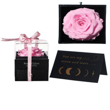 PINK Preserved Rose In Jewelry Gift Box For Valentine's Day -Anniversary Gift
