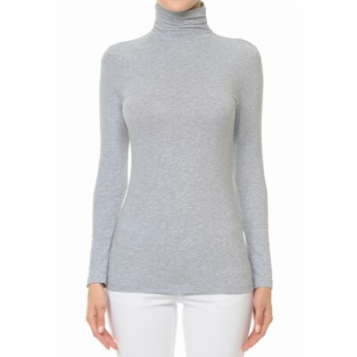 Women's Basic Scrunch Turtleneck Top Stretch Knit Cotton Solid Long Sleeve Slim