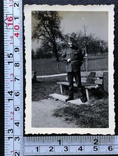 1939 Soldier Dress Uniform Holding Belt Vintage WW2 Era Photo Snapshot