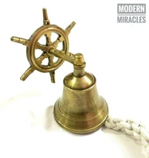 Antique Brass Wheel Ship Bell School Bar Wall Hanging Home Decor Bell with Rope