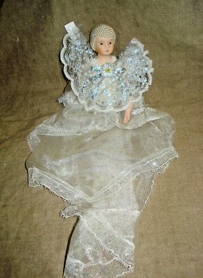 Macys Christmas Ornament Porcelain DOLL Lace Gown Pearl Beaded Skullcap |  eBay