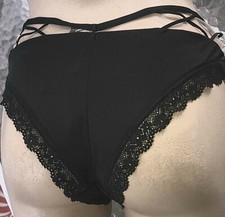 Victorias secret L Rare Vintage Black Satin Mesh Cross Panel Cheeky Panty