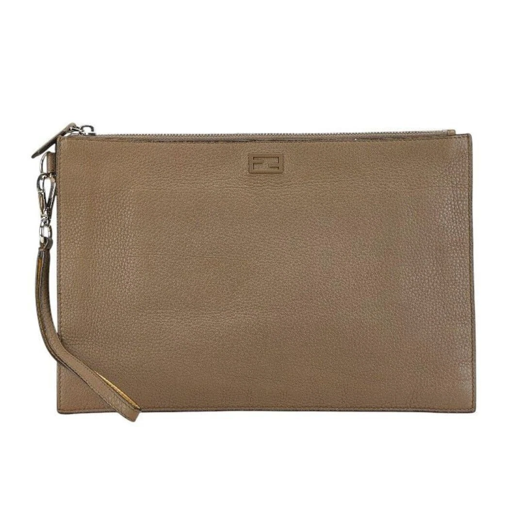 Borsa pochette FENDI logo borsa a mano 7N0110 pelle marrone