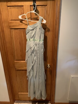 Adrianna Papell One Shoulder Tiered Chiffon Bridesmaid Dress Pale Green  Size 0 | eBay