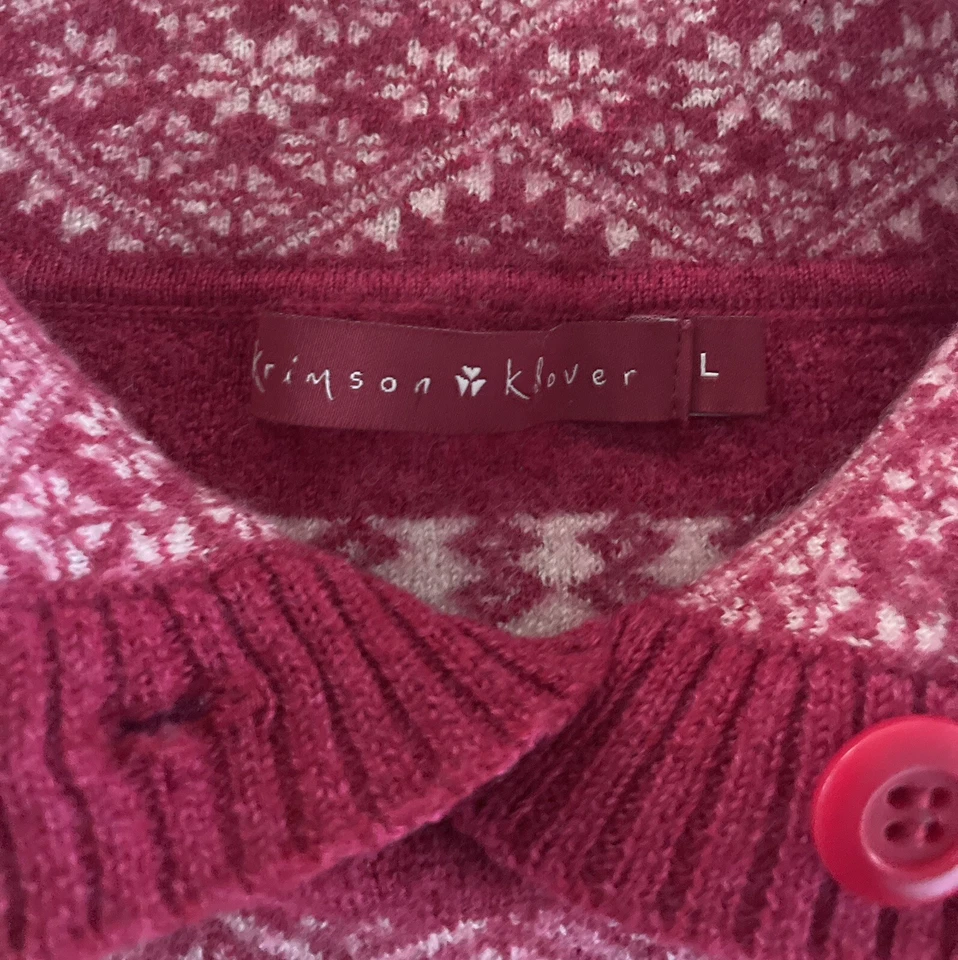 Krimson Klover Girls Fair Isle Sweater L Wool Red White Collared Chest 32 in - Image 4 of 4
