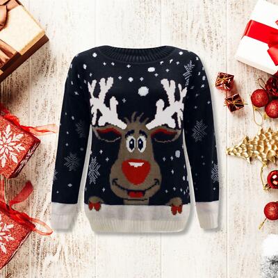 Girls Reindeer Star Christmas Jumper Boys Knitted Warm Novelty