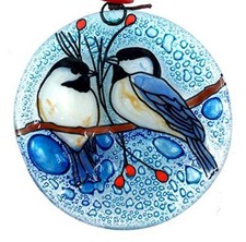 Chickadee Bird Christmas Tree Ornament - Art Glass Light Catcher Bird Watching