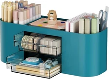 Marbrasse Pen Holder for Desk with 3 Drawers, Multi-Functional Pencil Holder