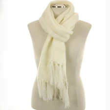 SONOMA Women's Rectangle WINTER Knit IVORY SCARF with LONG FRINGE Cold Weather 