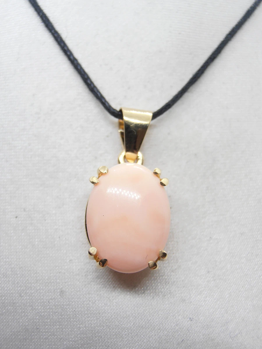Pendentif En Or Jaune 18 Carats Avec Intarsio En Corail Rose - Collier Vintage - Occasion Comme Neuf