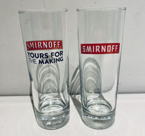 Smirnoff Vodka Glasses x 2  Pair Highball Branded 300ml H16.5cm x 6cm - Afbeelding 1 van 6