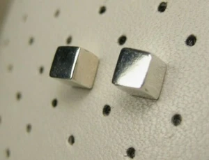 Small Geometric Modern Sterling Silver Box Block Square Stud Earrings 925 3.7mm