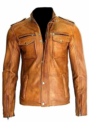 Handmade Men's Vintage Style Brown Motorcycle Real Leather Cafe Racer Biker Jack