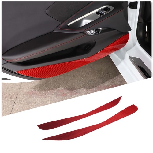 Red Carbon Fiber Car Interior Door Panel Trim Anti Kick For Corvette C8