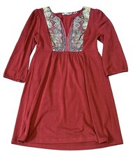 KIMCHI BLUE Boho Fairy Babydoll Peasant Y2K Silk Panel 3/4 Sleeve Red Dress M