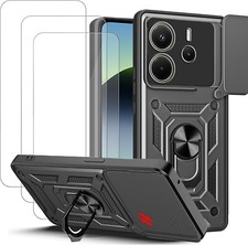 For Xiaomi Redmi Note 14 5G Case, Shockproof Ring Phone Cover + Screen Protector